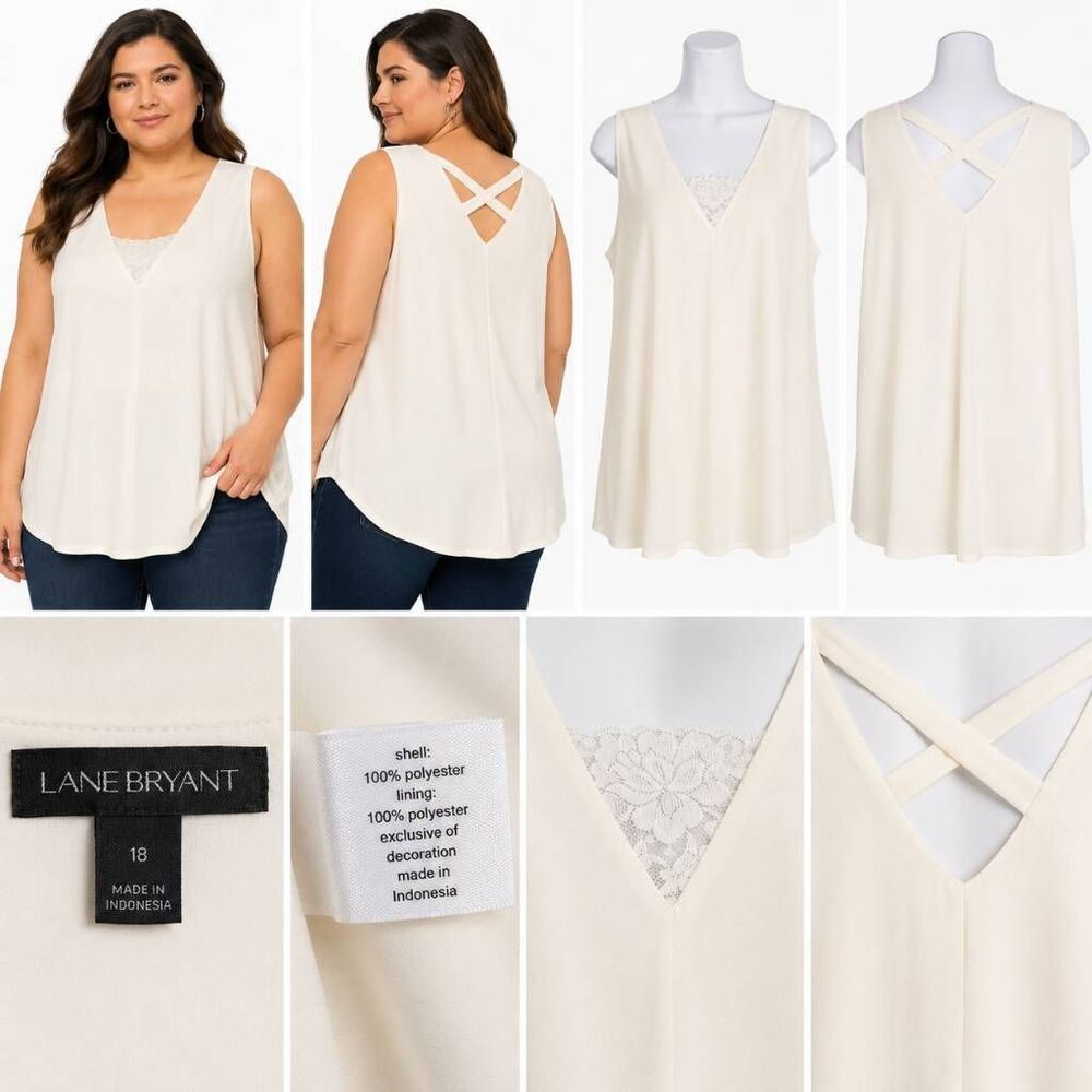 Lane Bryant Cream Crisscross Back Tank Top Size 18 Lined Sleeveless Blouse